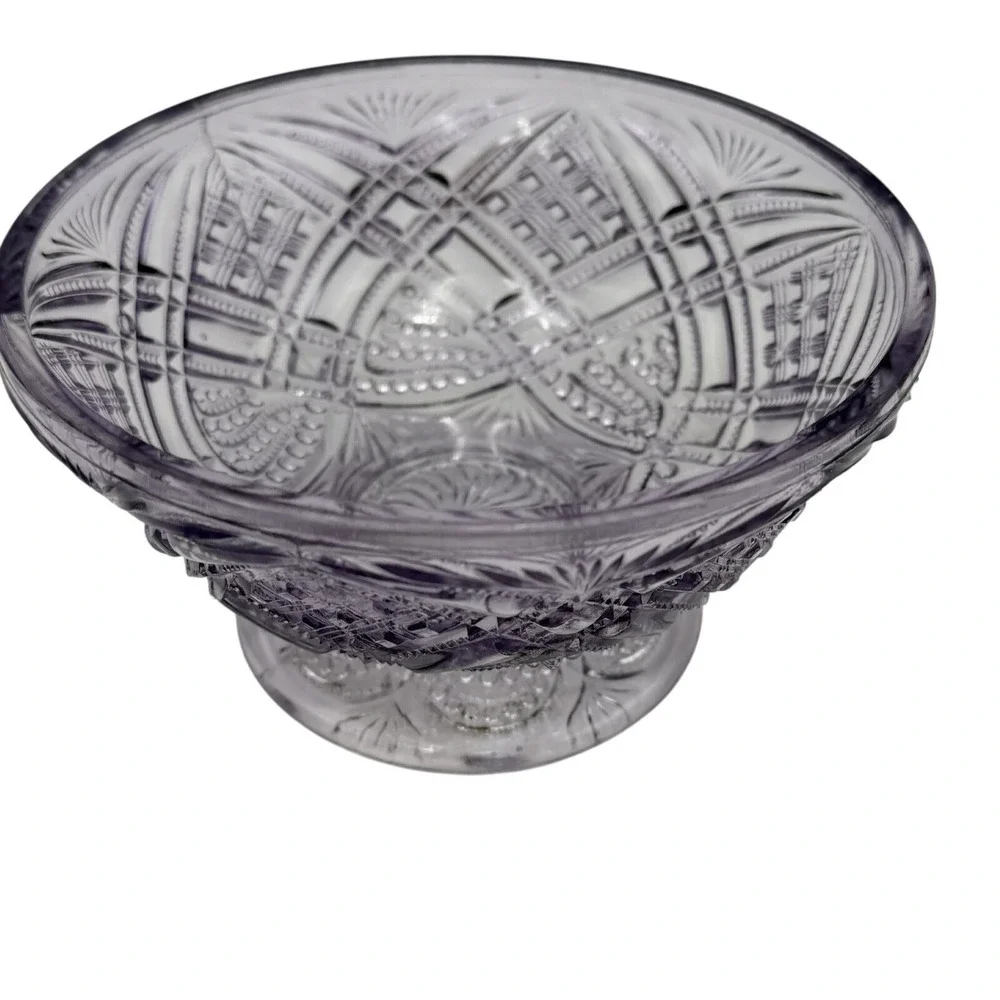 Vtg‎ Amethyst Hobstar Fan Swirl Banana Boat Footed Compote Bowl Purple Glass